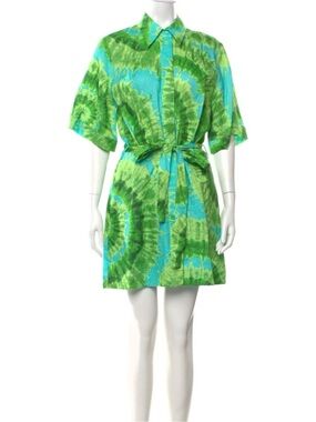 Alemais Green and Turquoise Tie-Dye Mini Shirt Dress